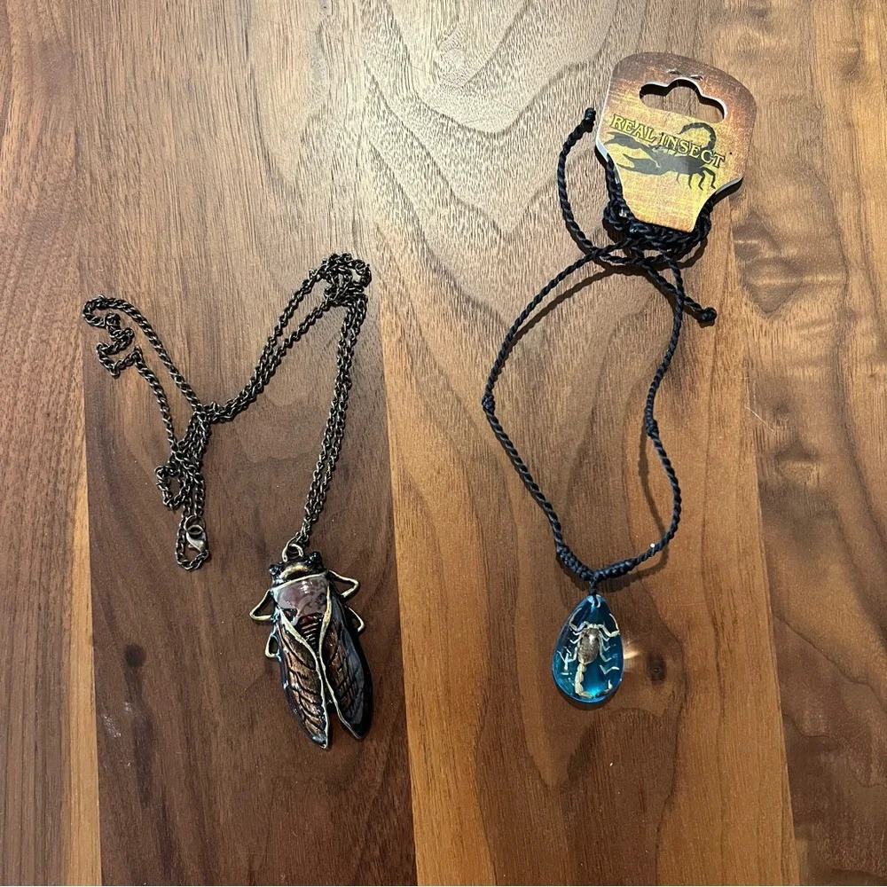 CLEARANCE - Set of Two Bug Necklaces Beetle and Scorpion Costume Jewelry